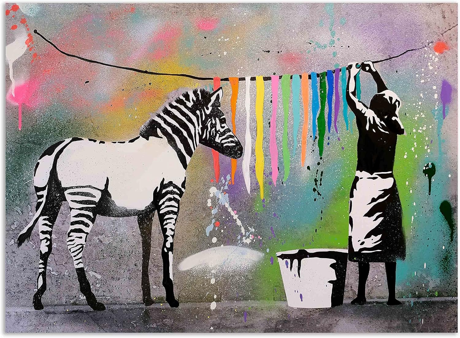 Amazon.de Banksy Bilder auf Leinwand Zebra Washing Color Wandbild