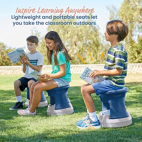 Miniatura 50 de ECR4Kids Taburete tambaleante de almacenamiento, altura del asiento de 15 pulgadas, asientos activos, azul/gris claro Negro -,Azul,gris, azul,