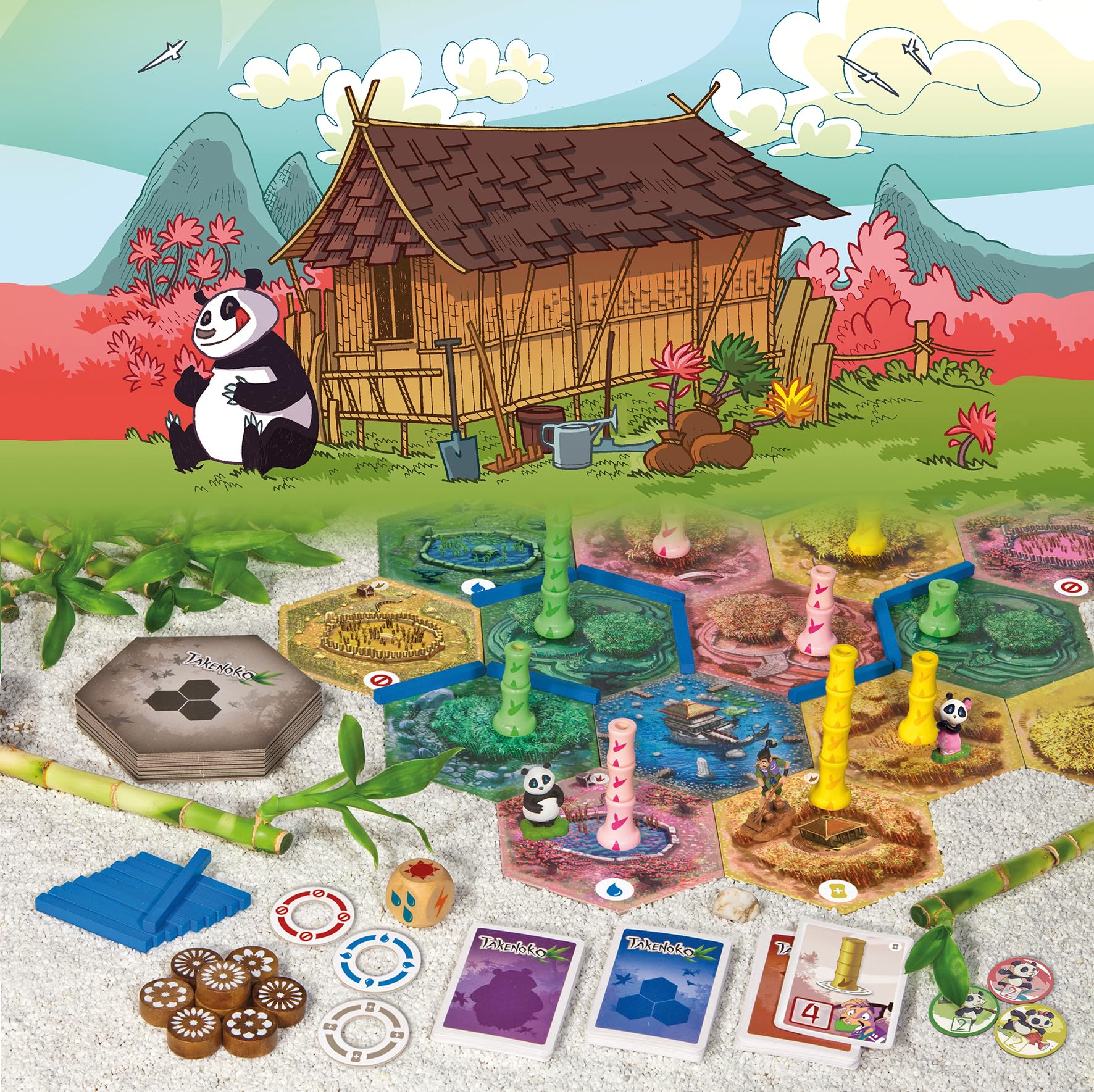Asmodee Takenoko Oyako – Big Box: Base-Spiel + Chibis-Erweiterung – Gesellschaftsspiel für Kinder ab 8 Jahren – Management & Strategie – 2 bis 4 Spieler – 45 Minuten – französische Version – Bombyx