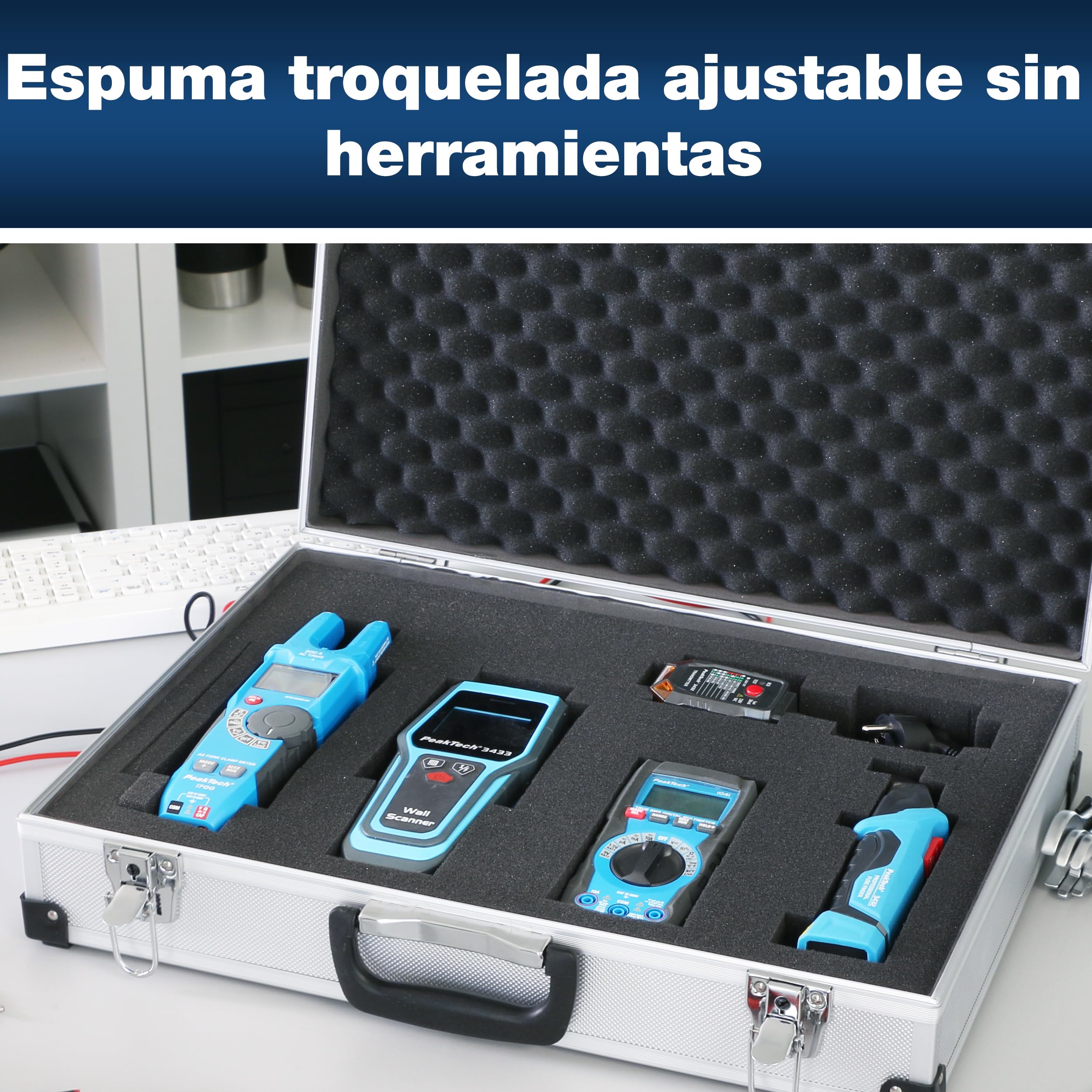 PeakTech 7270 – Estuche universal para dispositivos de medición, robusto, almacenamiento de herramientas, relleno de espuma, con cerradura, protección contra el polvo, XXL - 500 x 350 x 120 mm