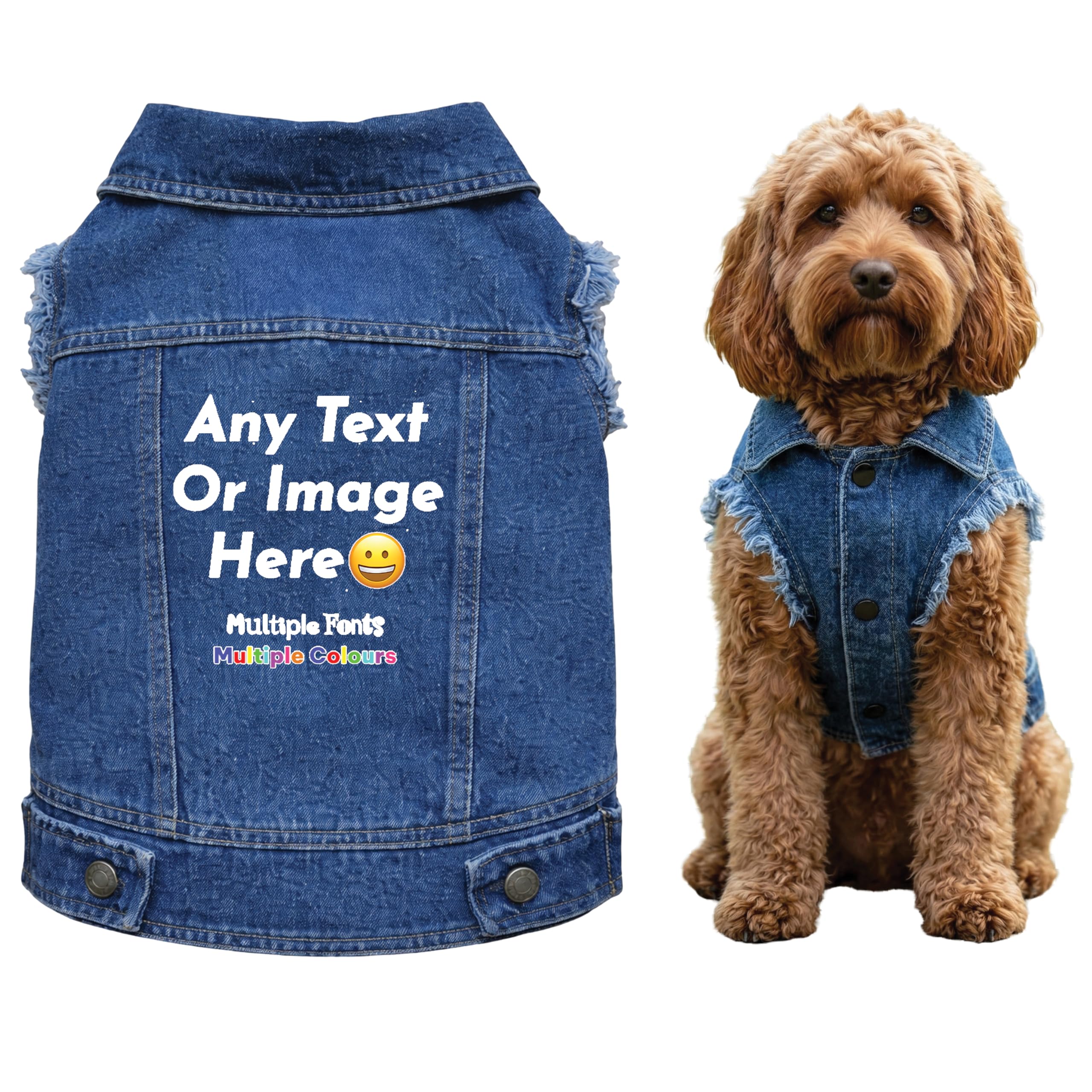 Personalised Dog Denim Jacket Custom Pet Jacket with Text Logo Image Name Print Breathable Summer Clothing for Puppy M — image 1