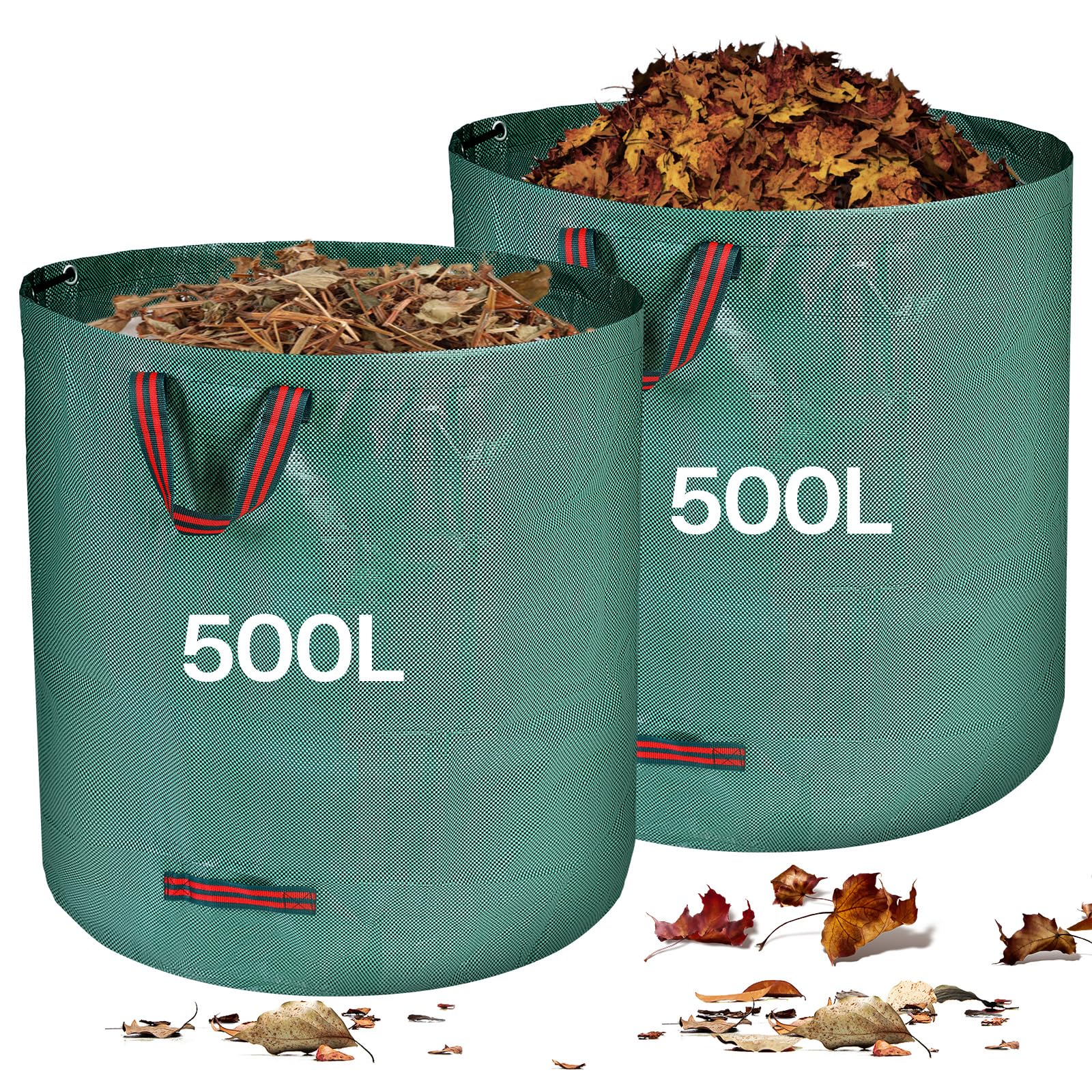 Zanfqvo Gartenabfallsack Stabil 2 x 500L - Gartensack Laubsack mit Griffen - Grünschnittsäcke Faltbar robust aus Polypropylen-Gewebe 150GSM - Rasenschnitt für Gartenabfälle Grünschnitt Laubabfall