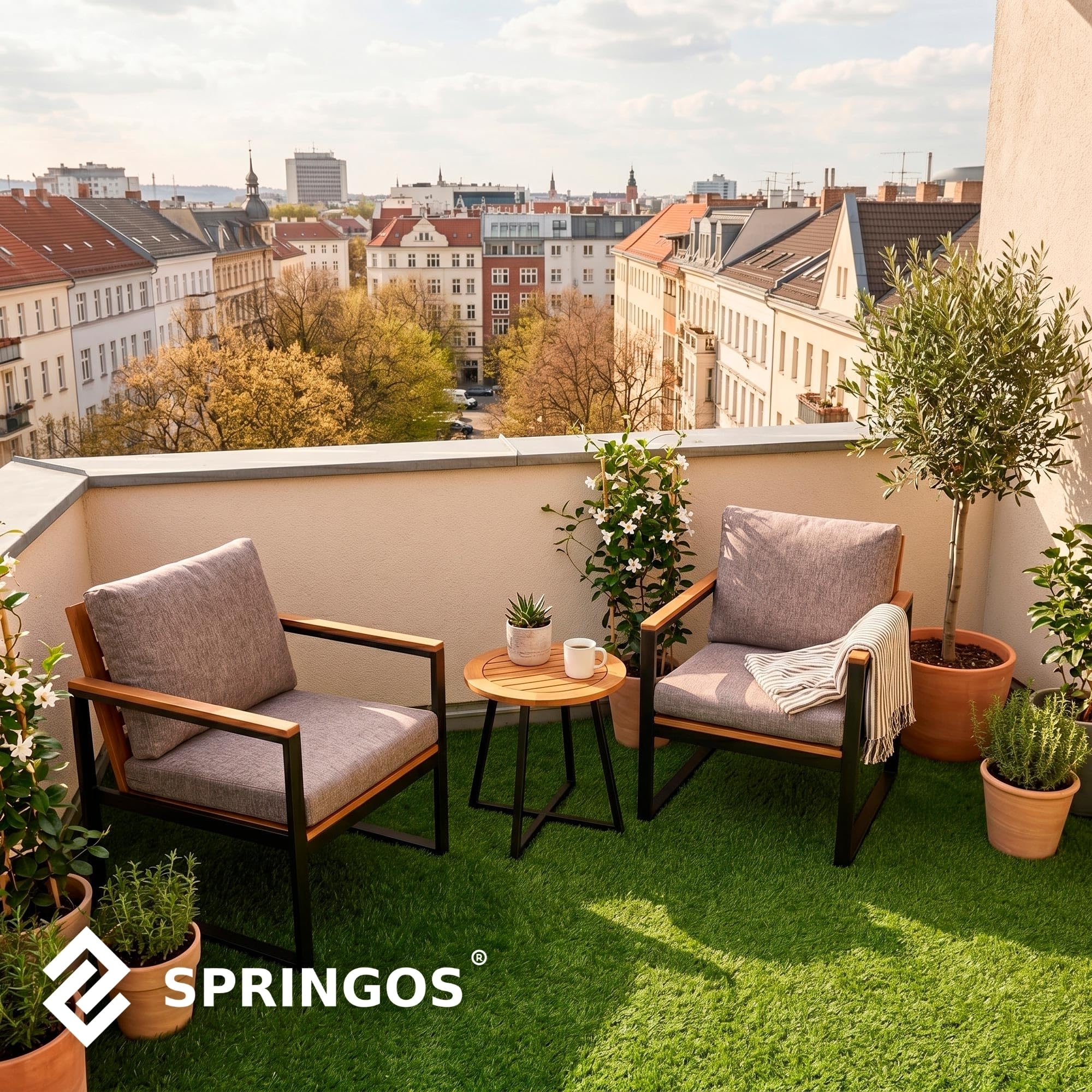 SPRINGOS Prato artificiale, 3 x 2 m, 32 mm, tappeto erboso da giardino, resistente ai raggi UV, con fori di drenaggio, spesso erba sintetica per esterni, per balcone, terrazza, patio, animali