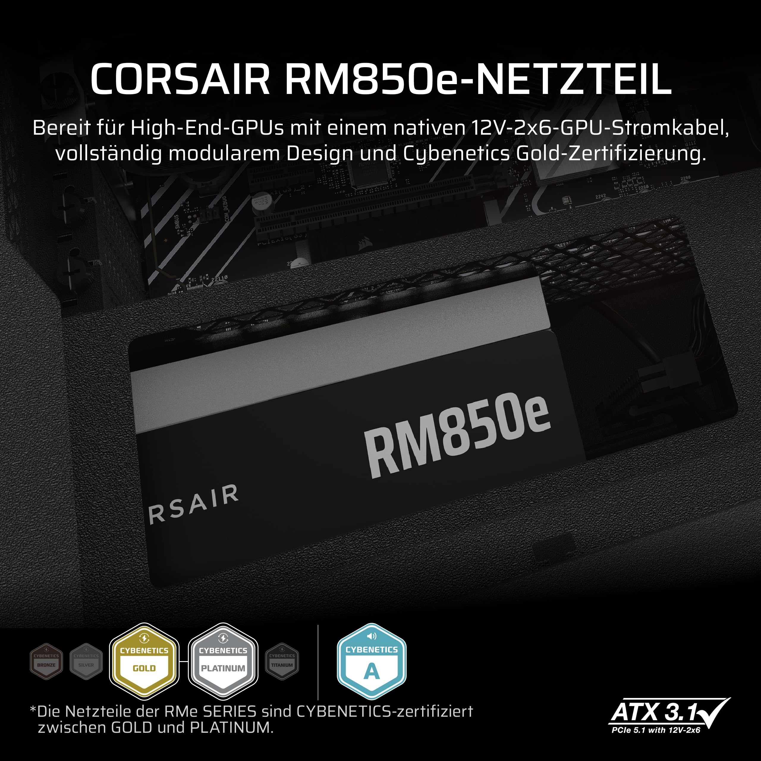 CORSAIR RM850e (2025) ATX-Netzteil mit 12V-2x6 Kable – Schwarz