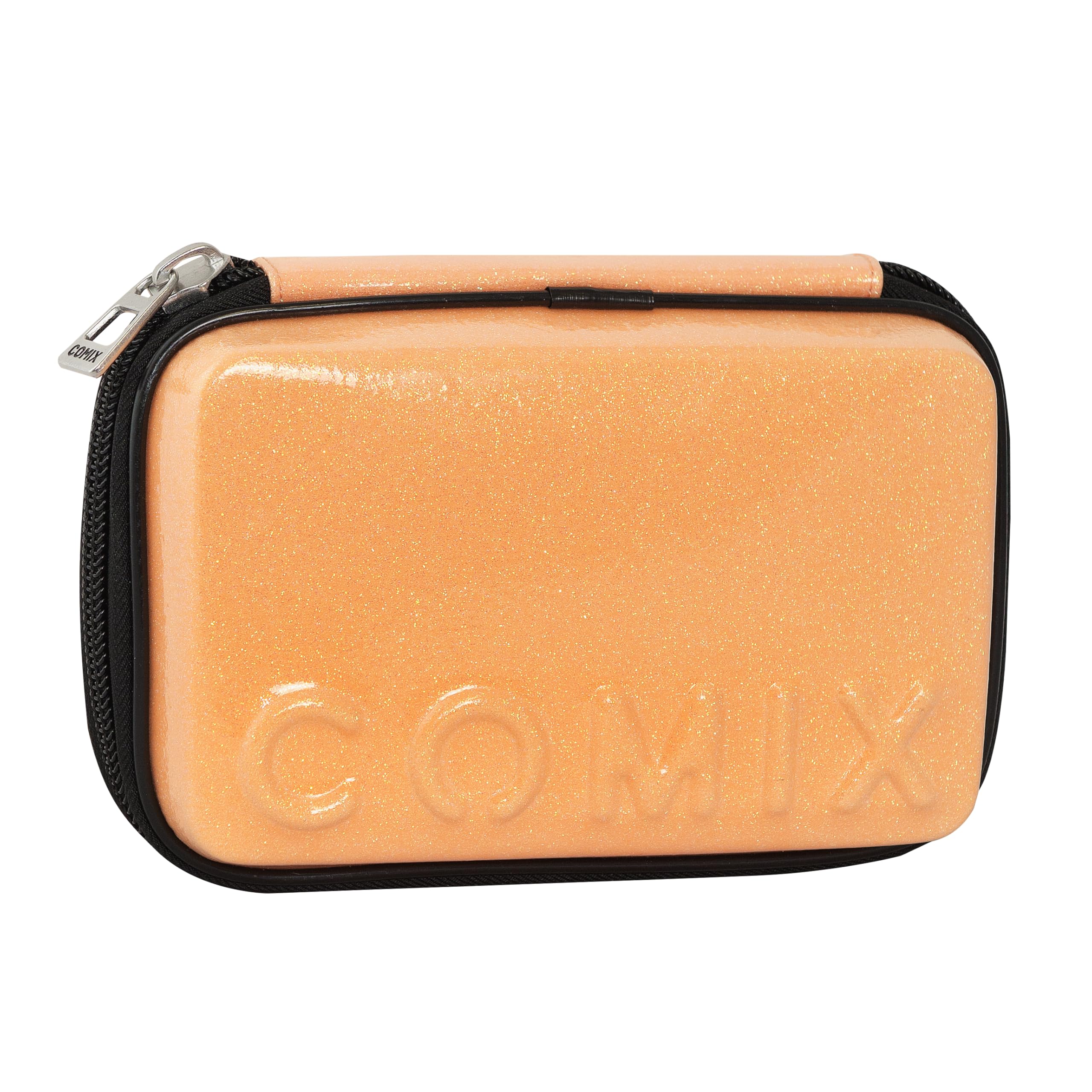 COMIX - Astuccio Scuola, Astuccio Maxi Zip per Bambini e Ragazzi, con Set Cancelleria Incluso, Cover Rigida con Maxi Logo in Rilievo e Tirazip in Metallo, 21 x 14,5h x 6,5 cm, Arancione