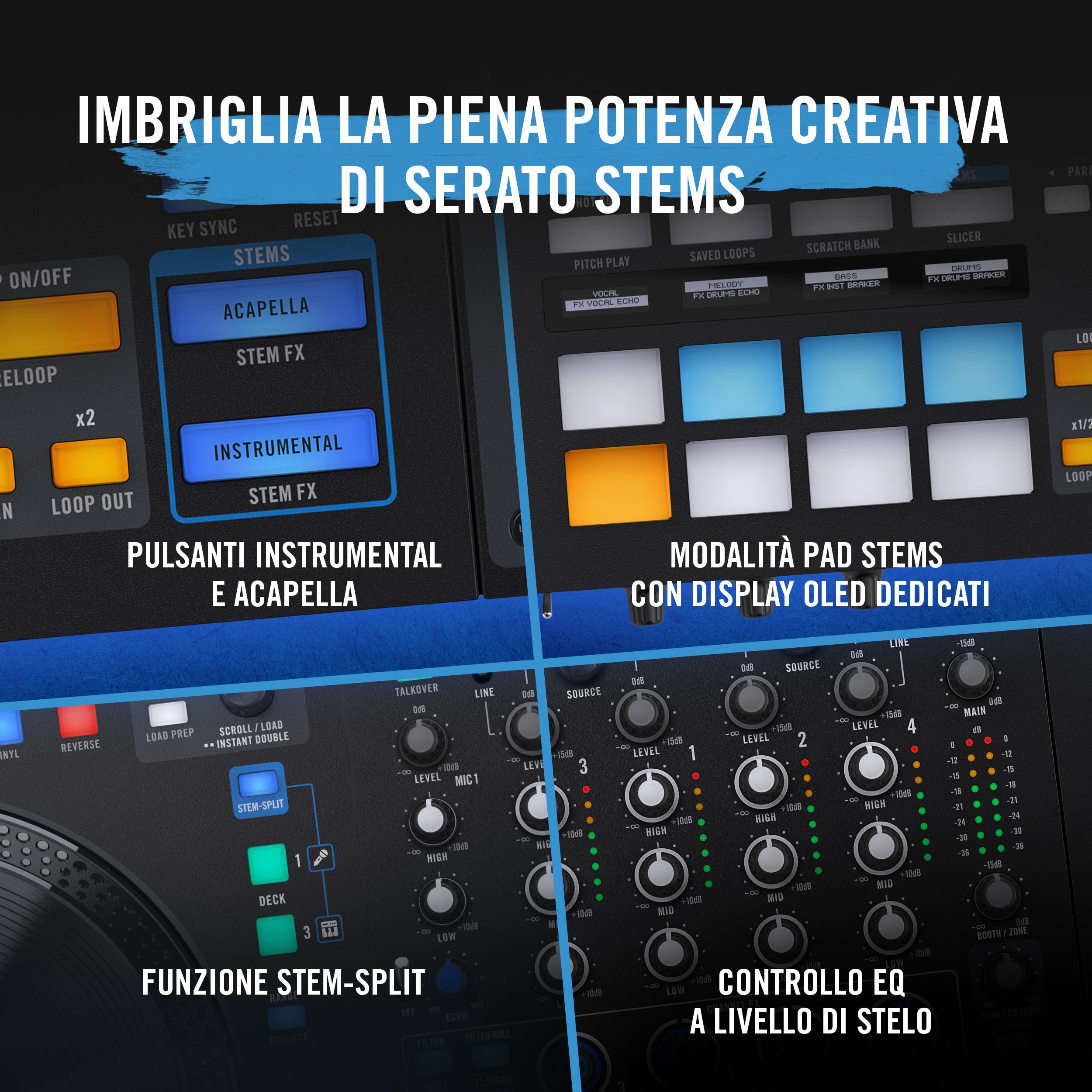 RANE FOUR Advanced 4 Channel Stems Console DJ z Jog Wheel 8.5" Display, Mixer Effetti Interni, Serato DJ Pro