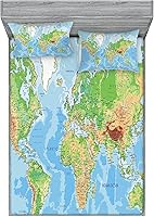 Vista 139 de Ambesonne Island Map - Juego de sábanas bajeras y fundas de almohada, mapa del tesoro súper detallado, diseño de piratas rústicos grungy, tema