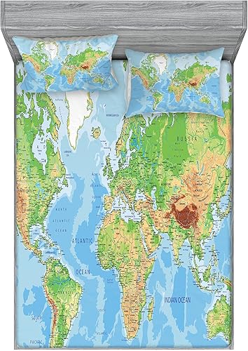 Miniatura 148 de Ambesonne Juego de sábanas bajeras y fundas de almohada, diseño retro de los videojuegos con botones de joystick vintage de los años 80 y 90, diseño