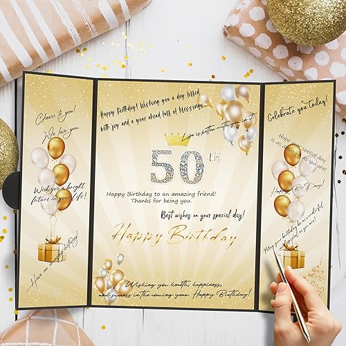 Miniatura 8 de Decoraciones de fiesta de feliz cumpleaños del 1 al 99 de oro negro de 18 x 12 pulgadas, libro de invitados de cumpleaños para hombres y mujeres,