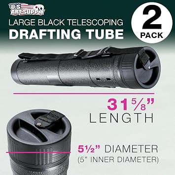 U.S. Art Supply Large Poster Tube Telescoping Adjustable 5-1/2 Diameter