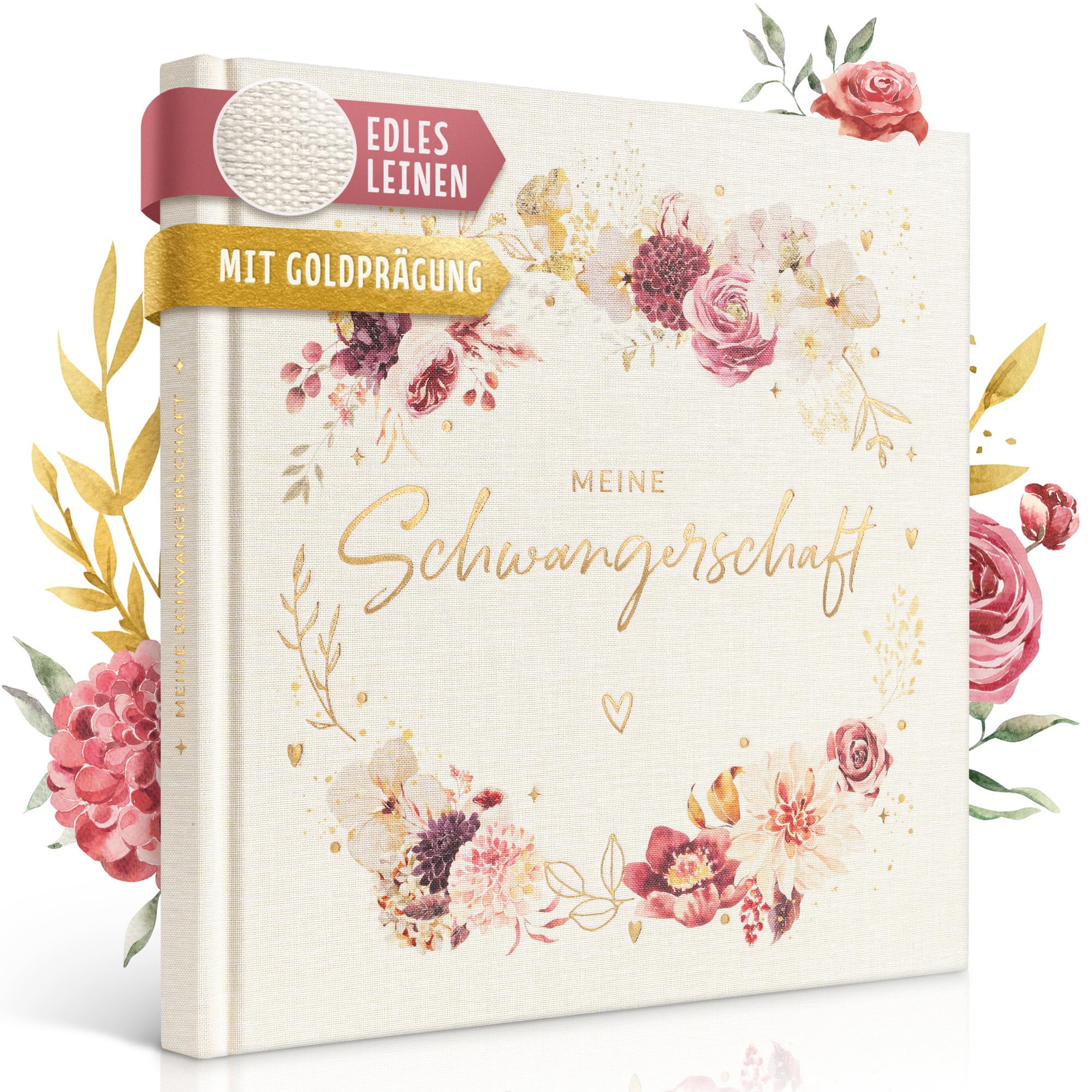 EULENTALER® Schwangerschaftstagebuch mit Leinencover I Von Hebammen & Eltern gestaltet I Hochwertige Goldprägung I Tagebuch für deine Schwangerschaft zum eintragen I Geschenkidee für werdende Mütter