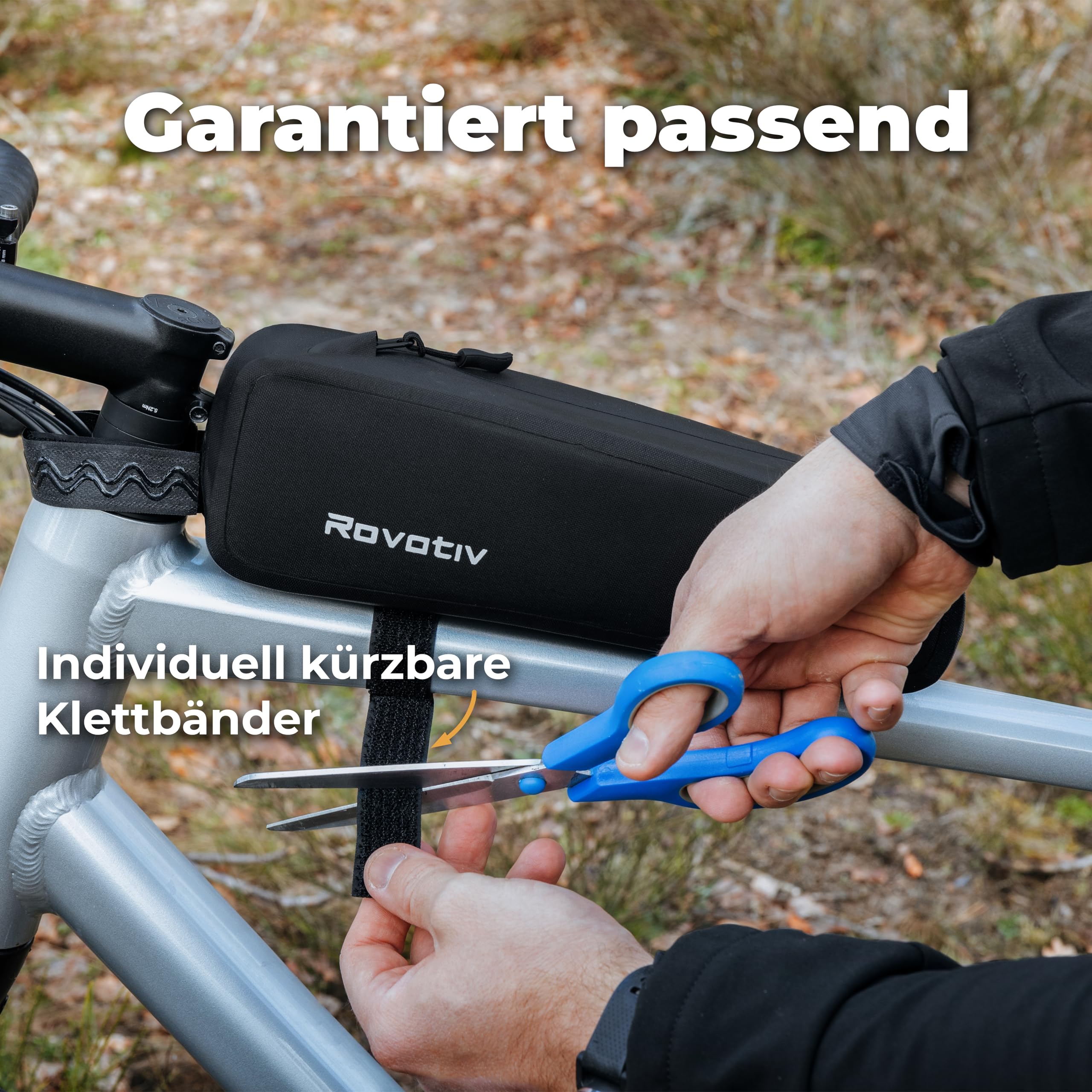 Rovativ® Bikepacking Oberrohrtasche [1,8 Liter] 100% Wasserdicht - Top Tube Bag - extra Fester Halt - Neuer Reißverschluss - für Gravelbike, Rennrad, MTB