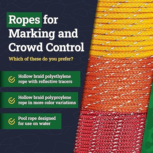 Miniatura 7 de SGT KNOTS Cuerda reflectante de polietileno trenzado hueco para marcado de caminos, pistas de esquí, conciertos, parques (14 pulgadas x 25 pies,