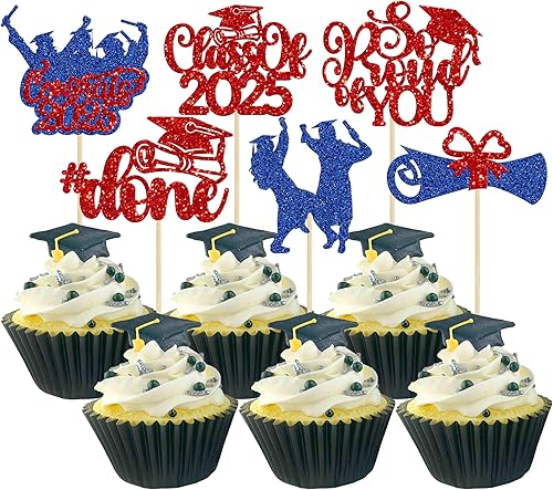 Gyufise 24 adornos para cupcakes de graduación 2023 con purpurina para la clase de 2023, diploma de felicitaciones 2023, decoraciones para tartas,