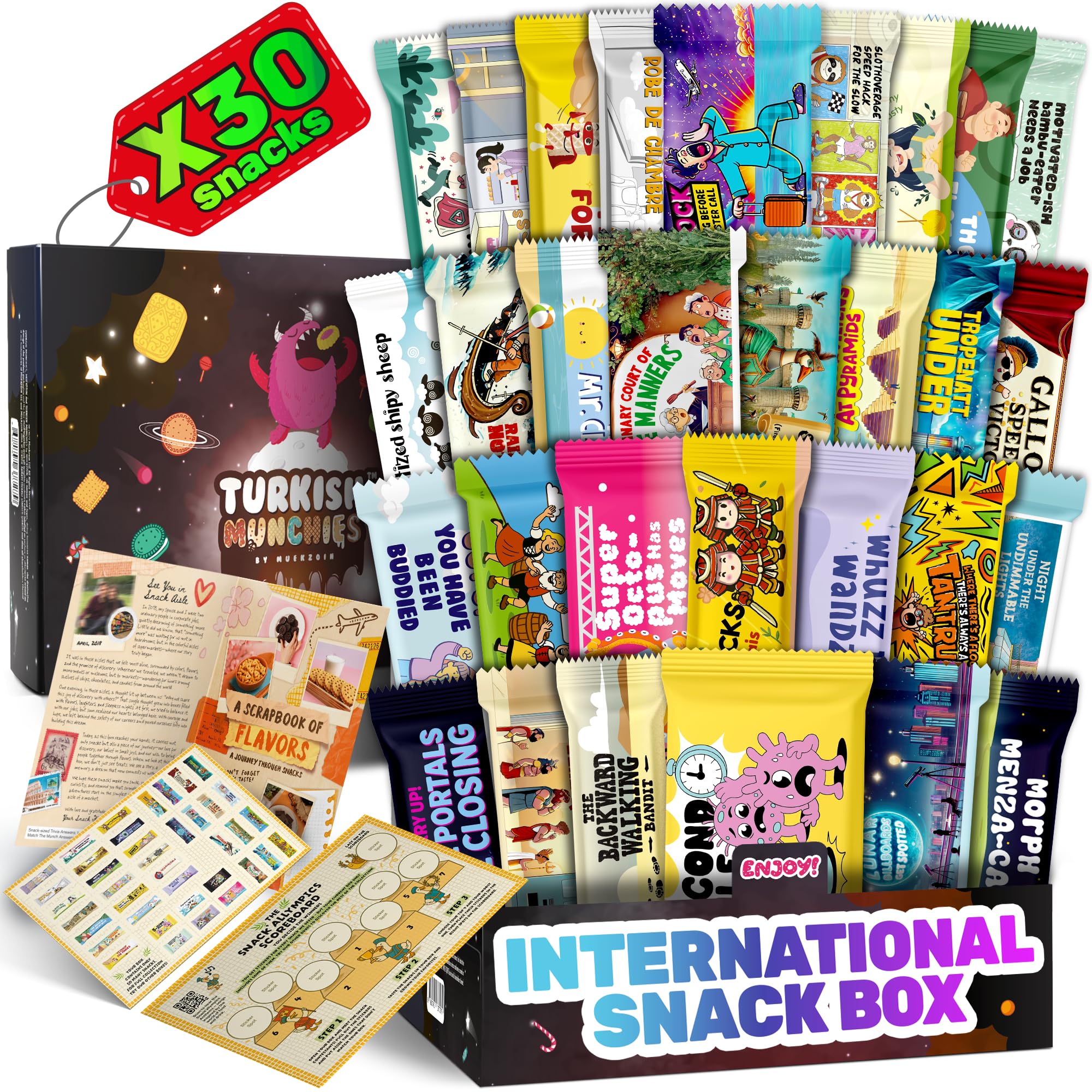 Maxi International Food Hamper | Premium Exotic Foreign Foods | Unique Hampers & Gourmet Gift for Men and Women | American Alike Retro Turkish Foods | 20 Full-Size + 1 Bonus Snacks