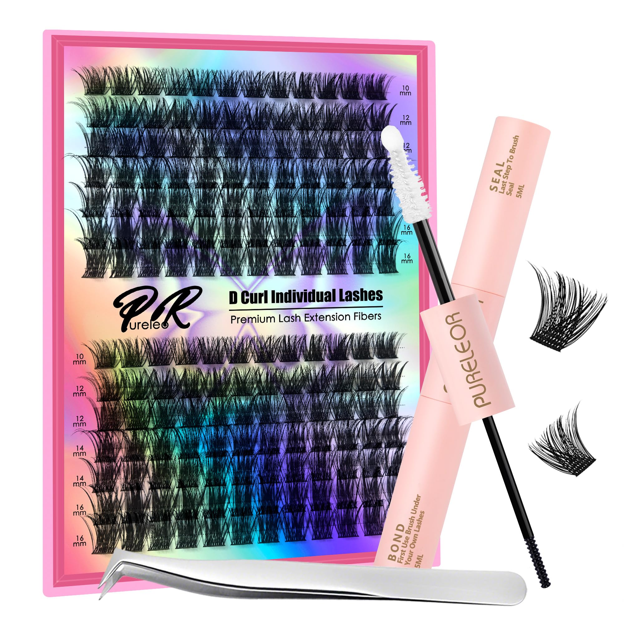 PURELEOR Cluster Lashes Kit Including Bond and Seal DIY Individual Eyelashes Extensions