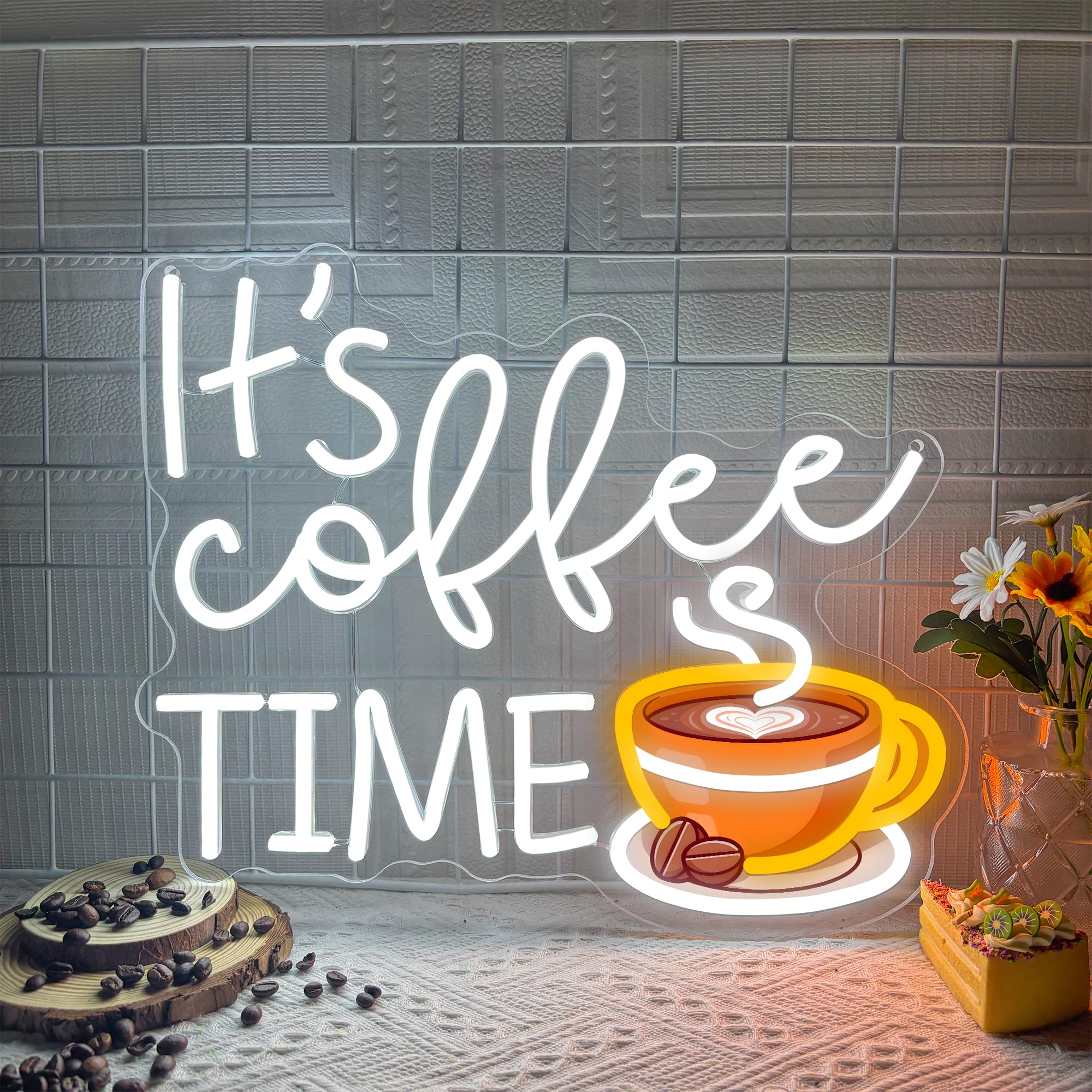 It's Coffee Time Neon Sign Dimmable Coffee Cup Lamp for Wall Decor