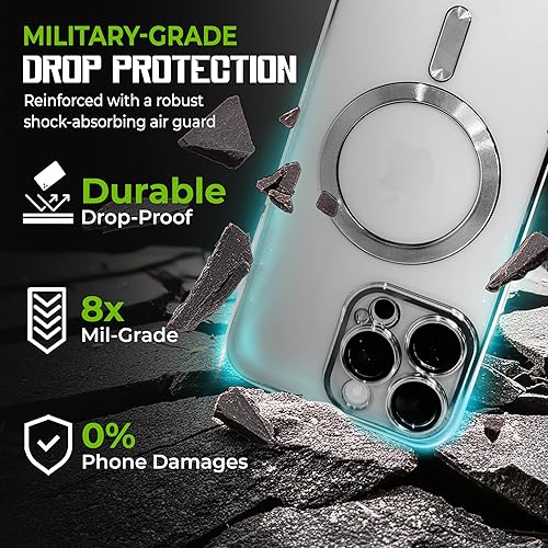 Miniatura 2 de Funda magnética de lujo para iPhone 15 Pro con protección completa de la cámara y compatible con MagSafe  Funda chapada transparente para mujeres y