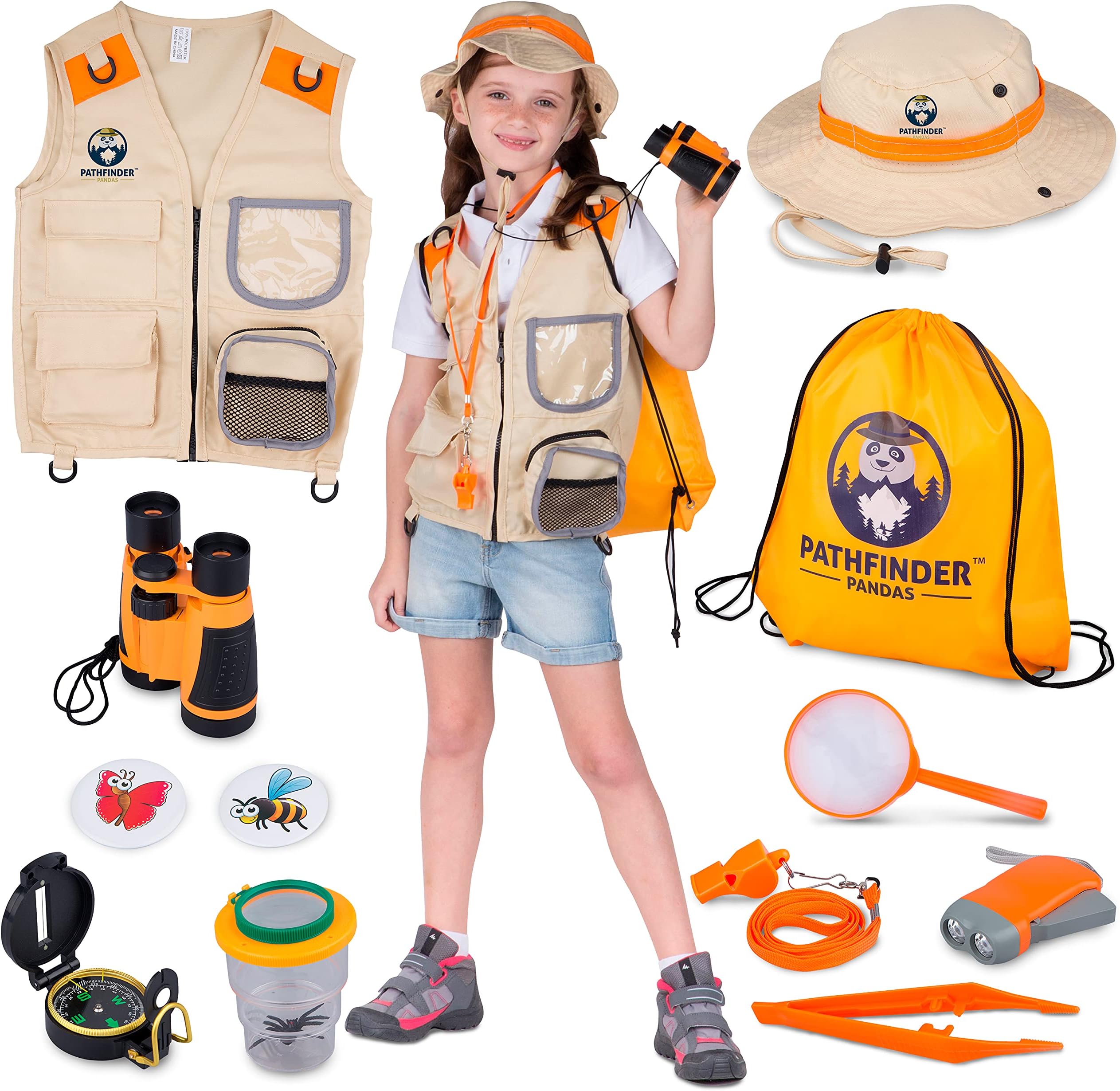 Kids Explorer Kit with Safari Vest & Hat for 7-12 Year Old Boys & Girls - Safari Costume & Dress Up as Zoo Keeper, Paleontologist - Giftable Outdoor Adventure Kit for Kids + Adventure Book