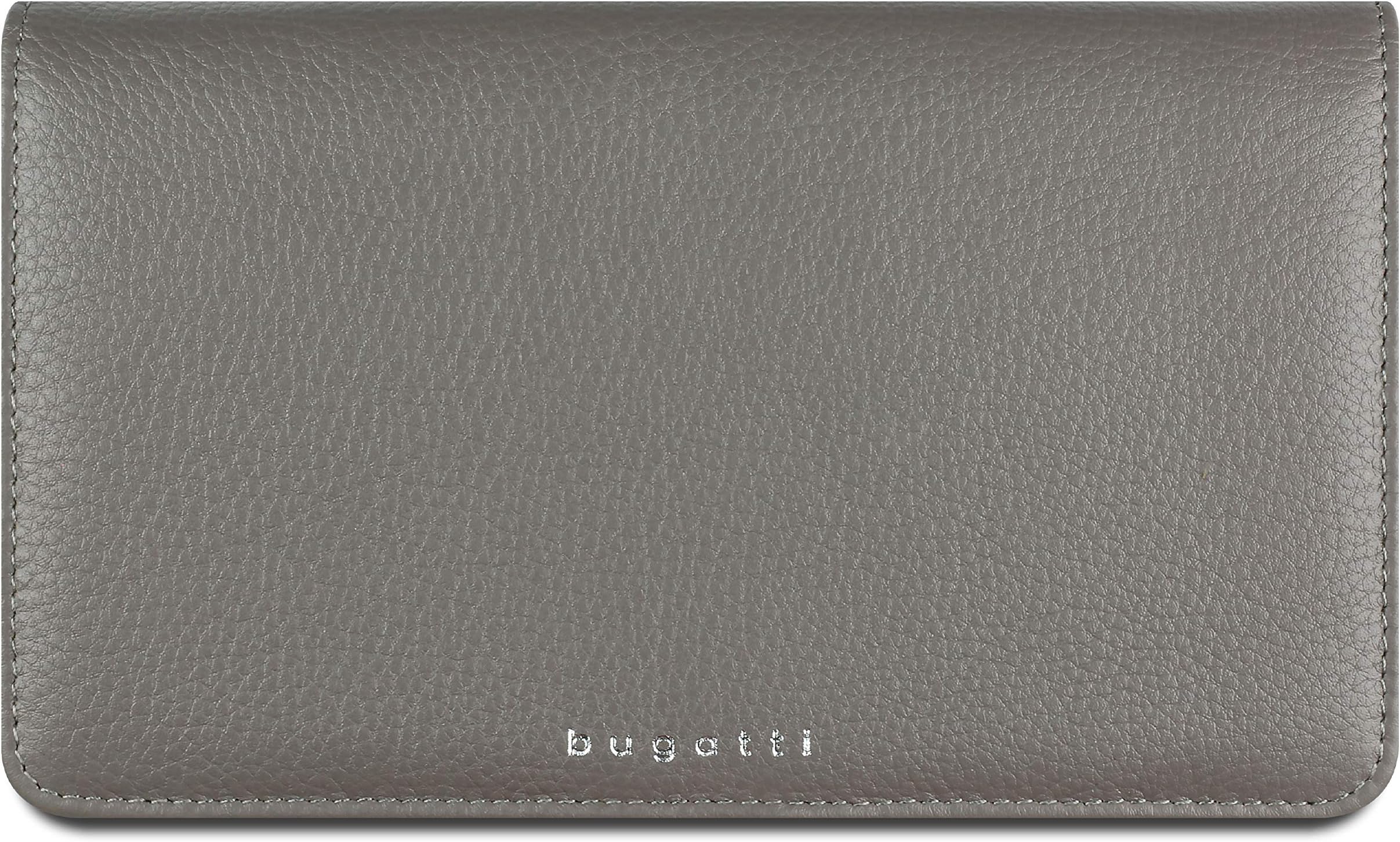 Lady Top Wallets, Leather Wallet 7CC with Push Button, Ladies Purses, Long Horizontal Format - Grey, Grey