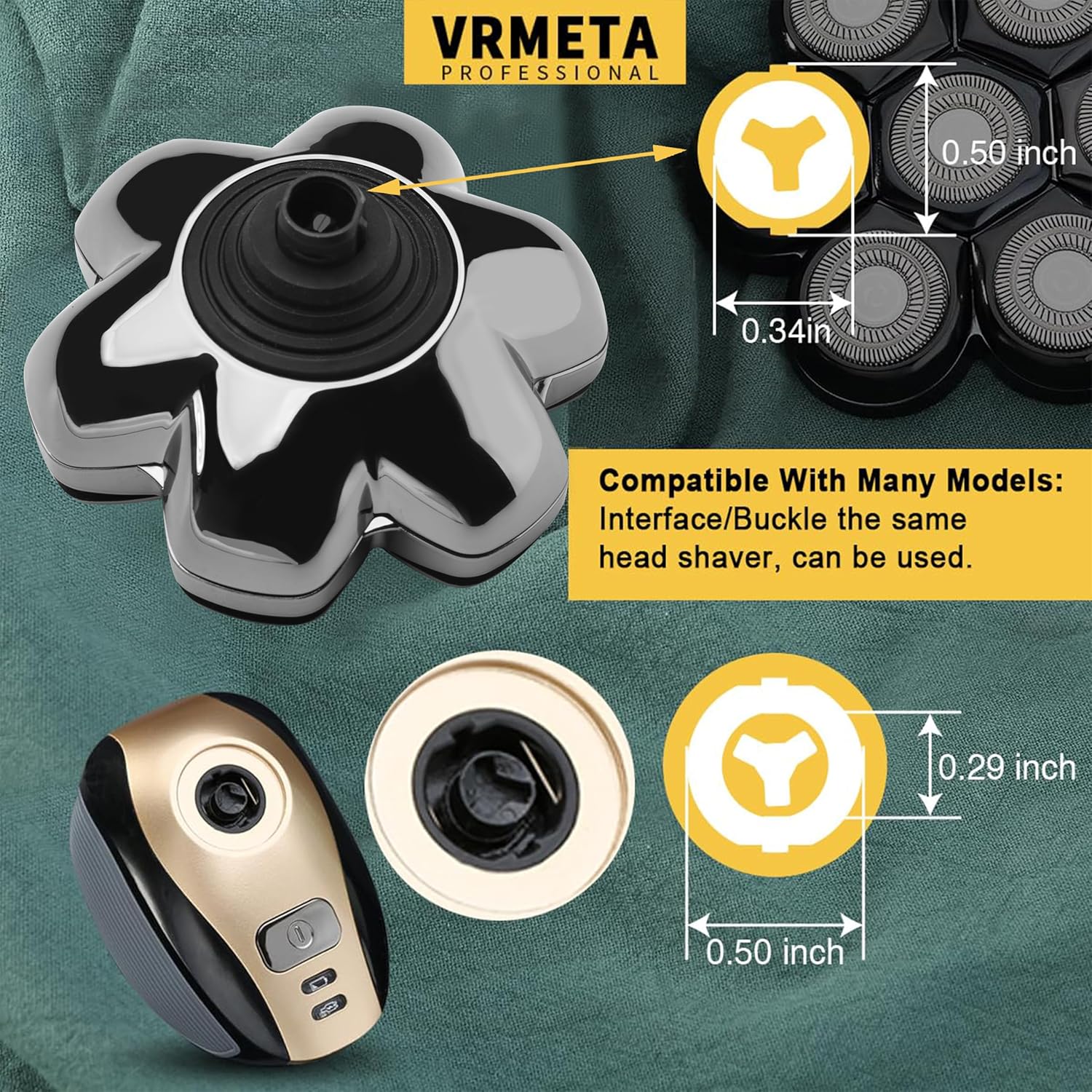 Universal Magnetic Detachable 7D Replacement Heads For Electric Head Razor Stainless Steel Shaver Blades for Bald Men's Smooth Shave (7D Silvery) - Image 2