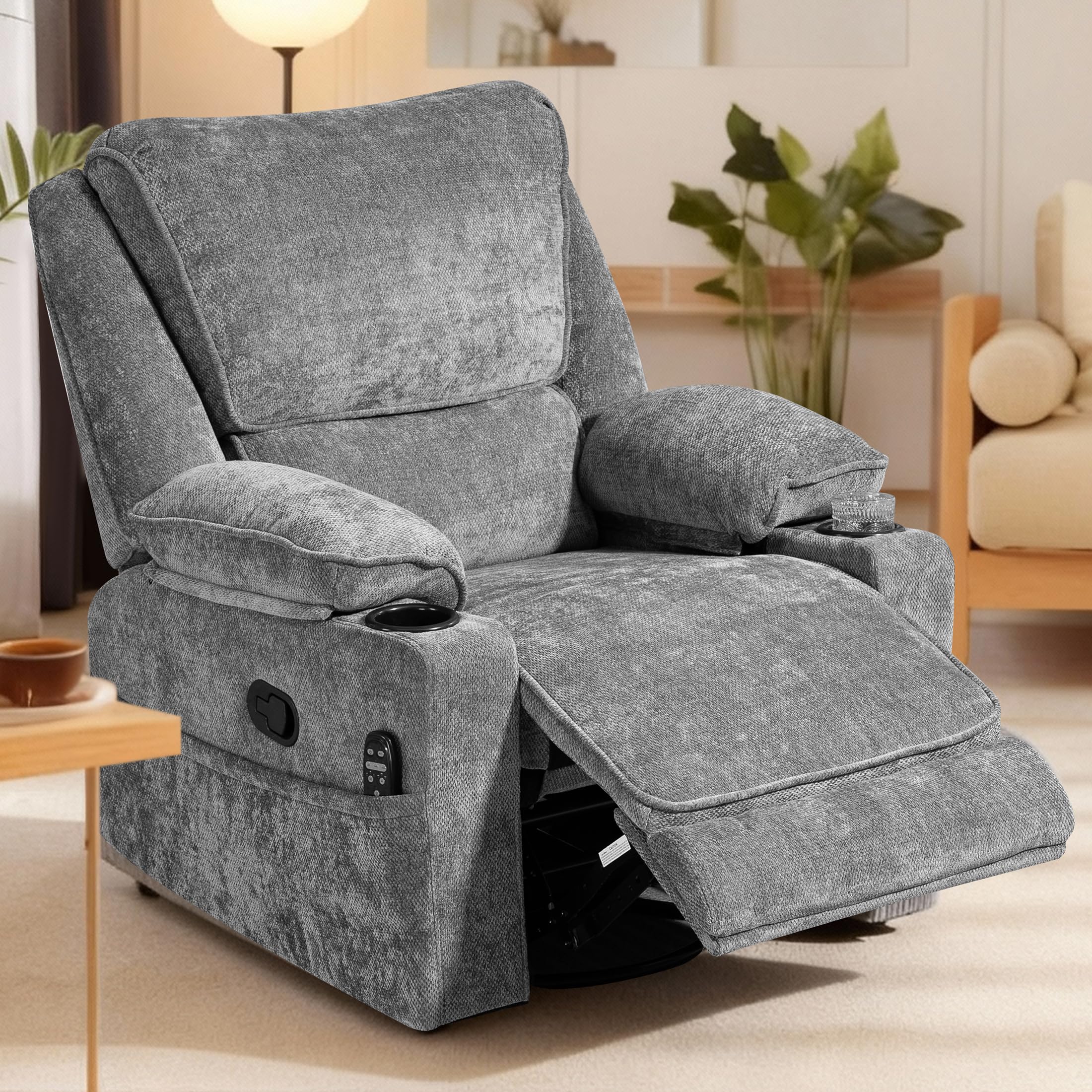 Culect 360° Swivel Rocking Recliner Multi-Functional Chair with Heating Massage, Manual Recliner Chair with Cup Holders, Lazyboy Recliner Chair for