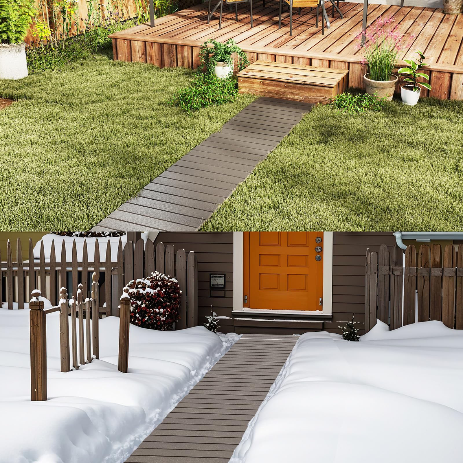 GOPLUS Rollweg, 242 x 43 cm Gartenweg Gartentritt wetterfest aus HDPE mit Holzoptik, Dekorative Holztritt Holzweg Gartenrollweg ausrollbar für Garten Hof Outdoor-Hochzeit