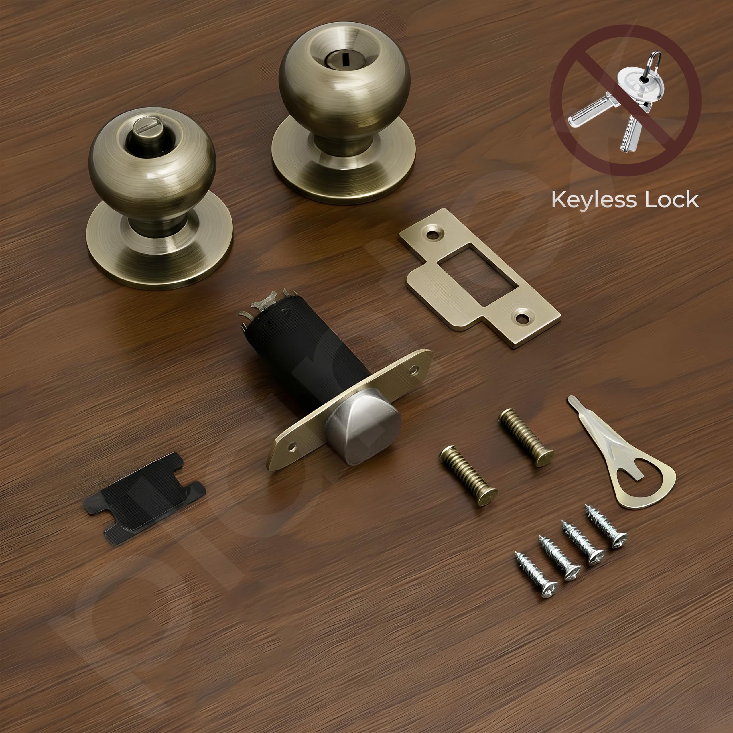 Plantex Bathroom Door Lock/Keyless Cylindrical Lock for Bathroom/Balcony/Tubular Door Knob/Handle (Without Key-Brass Antique) 2