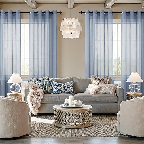 Miniatura 2 de Pitalk - Cortinas de color azul grisáceo para la sala de estar de 108 pulgadas de largo, juego de 2 paneles con ojales, ligeras, de gasa,