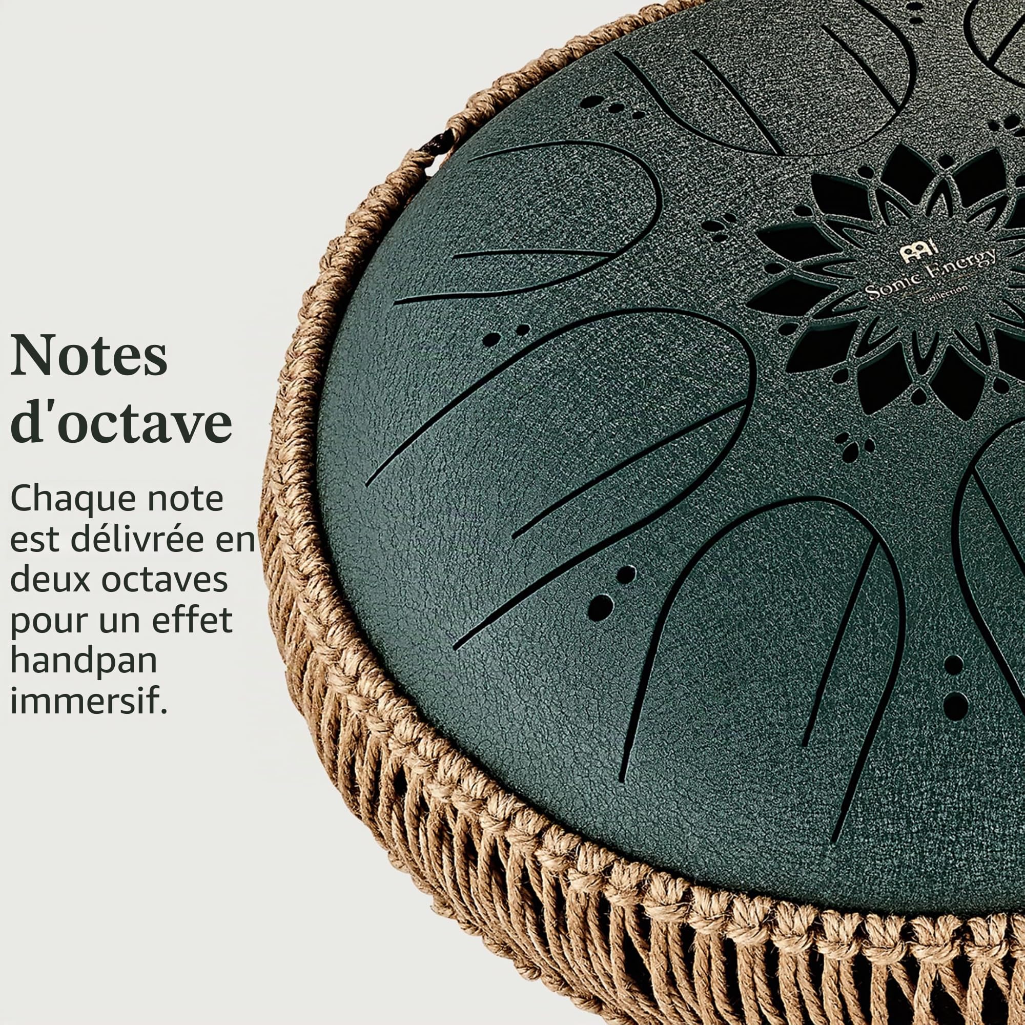 Sonic Energy Steel Tongue Drum – octave tank tongue drum de 10 pouces, Fa dièse mineur – Pour la méditation, le yoga, la percussion – acier revêtement vert foncé – mailloches et sac inclus (MOSTD4DG)