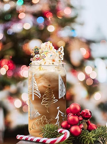 Miniatura 4 de ANOTION Tazas de Navidad, tazas de Navidad de 18 onzas, útiles regalos de elefante blanco para adultos, tazas de café navideñas, vasos de vidrio con