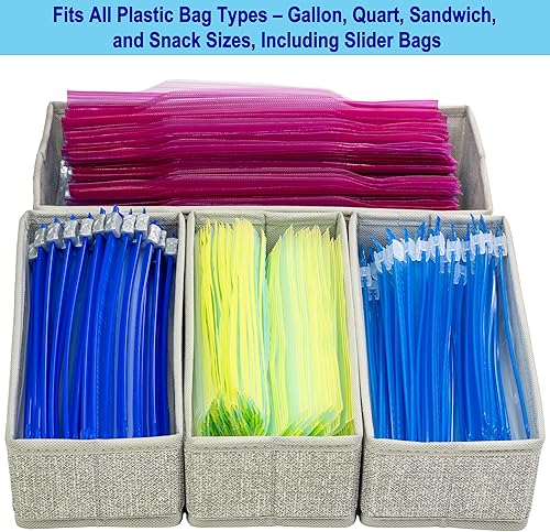 Miniatura 7 de Organizador de cajones, juego de 4 contenedores de tela rígida, se adapta a bolsas de almacenamiento de galones, cuarto de galón, sándwich y