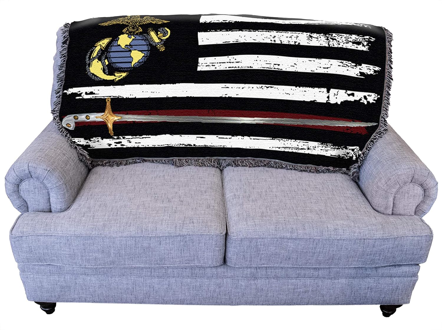 Pure Country Weavers US Marine Corps - Saber Line American Flag Blanket - Gift Military Tapestry Throw for Back of Couch or Sofa - Woven from Cotton - Made in The USA (61x36)