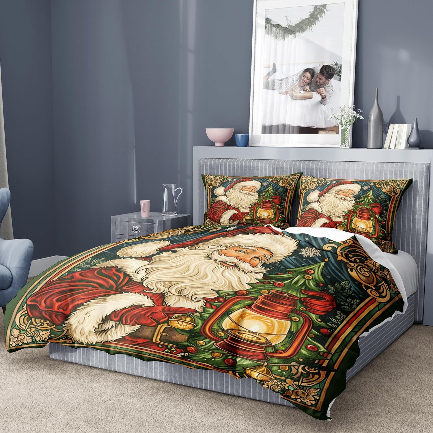 Reofrey 3-Piece Twin Comforter Cover Set Christmas Santa Cartoon Patterns - Twin Size Microfiber Bedding Sets Includes 68"x90" Duvet Cover and 2 Pillowcases, Ideal for Boys, Girls, Adult Room Decor
