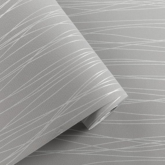 Baketron Grey Striped Wallpaper Modern 3D Embossed Wallpaper Metallic Silver Glitter Textured Wallpapers for Bedroom Adults Teenager Living Room Lounge Hallway Hall