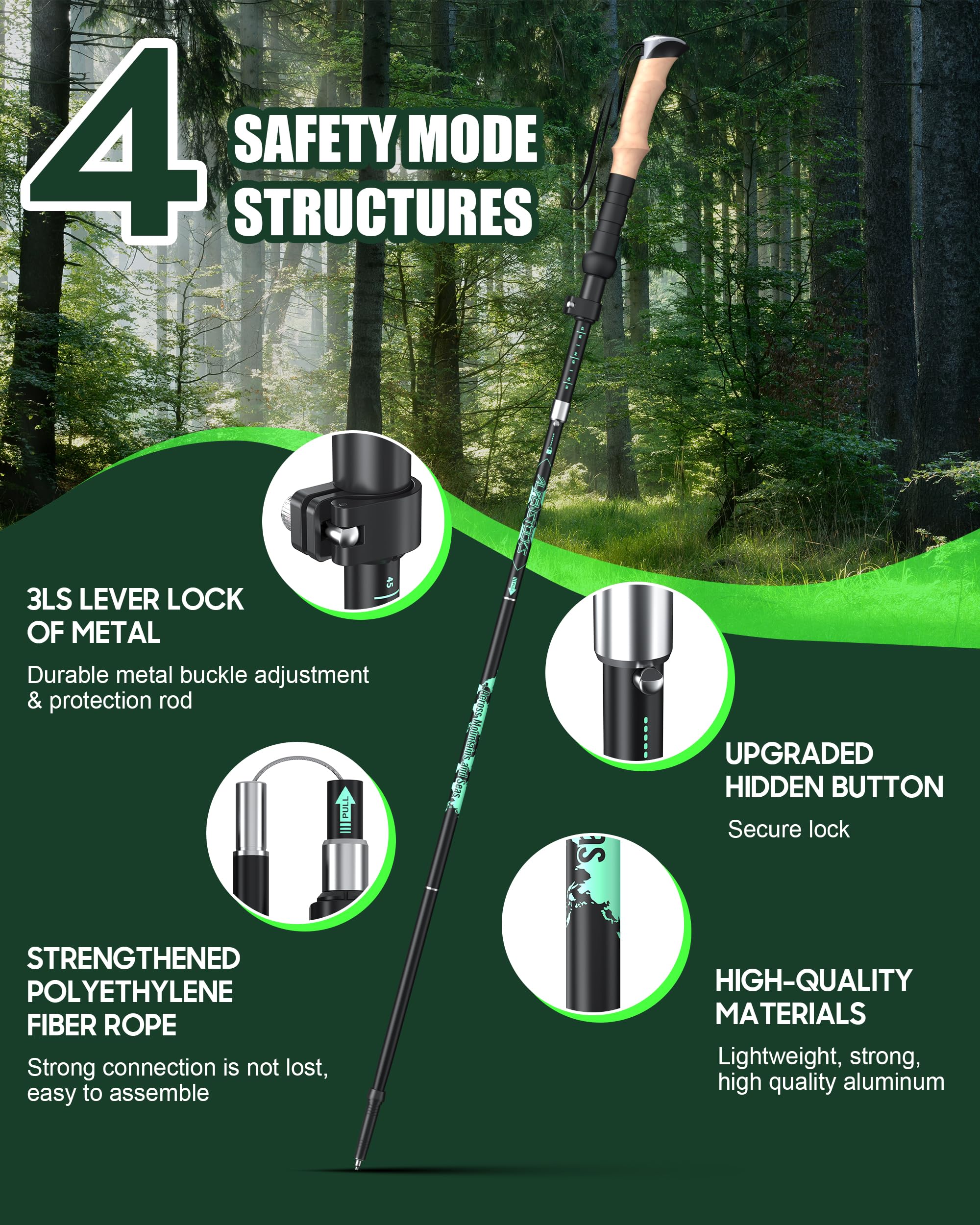 Trekking Poles for Hiking I Carbon or Aluminum Hiking Poles Ultra Lightweight I Adjustable Trekking Poles for Women and Men with Cork Grip