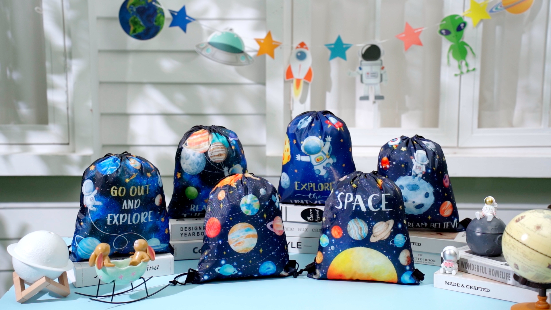 Children's Gift Bags 12-Pack Astronaut Drawstring Bags - Space Themed ...