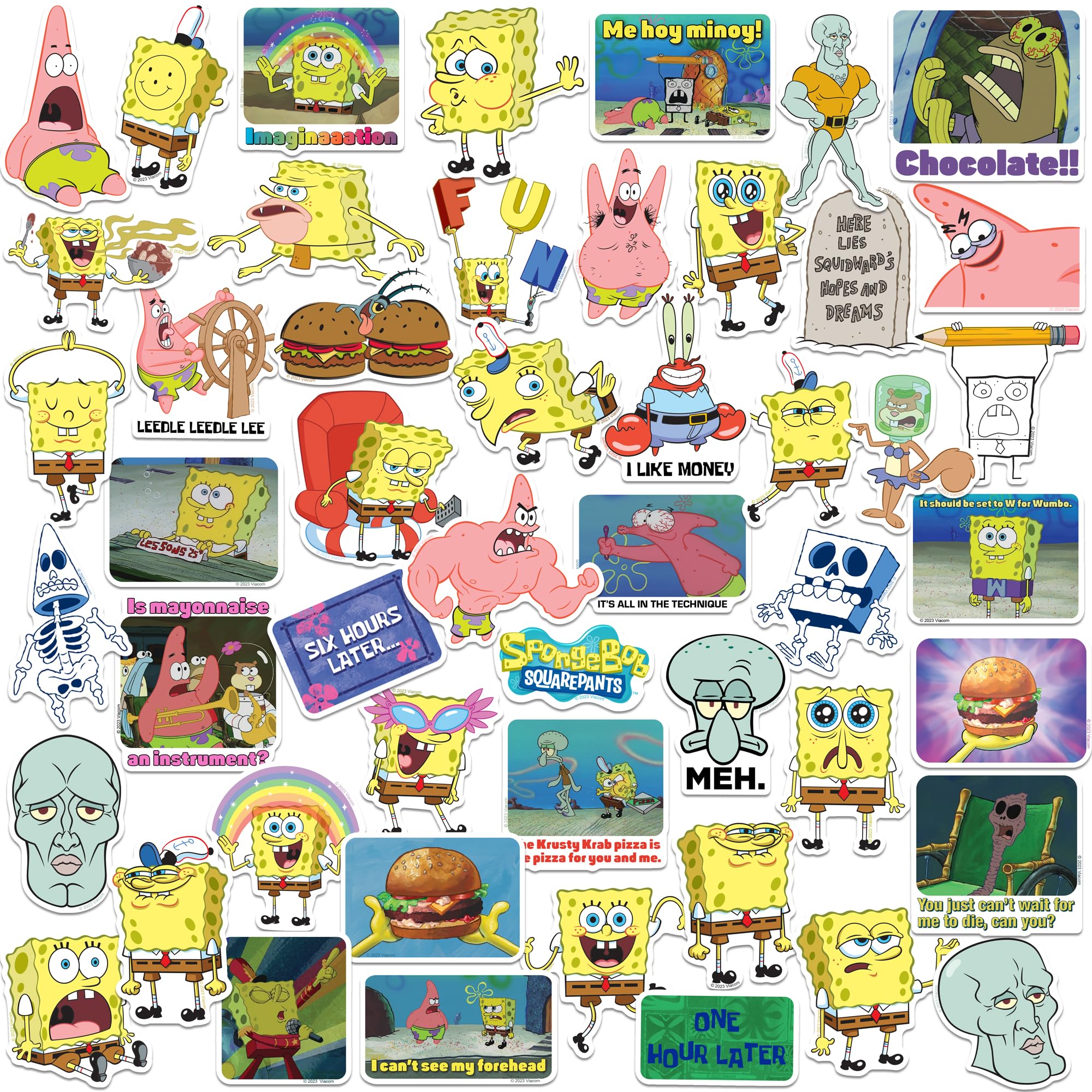 Spongebob Meme 50ct Vinyl Large Deluxe Stickers Variety Pack - Laptop, Water Bottle, Scrapbooking, Tablet, Skateboard, Indoor/Outdoor