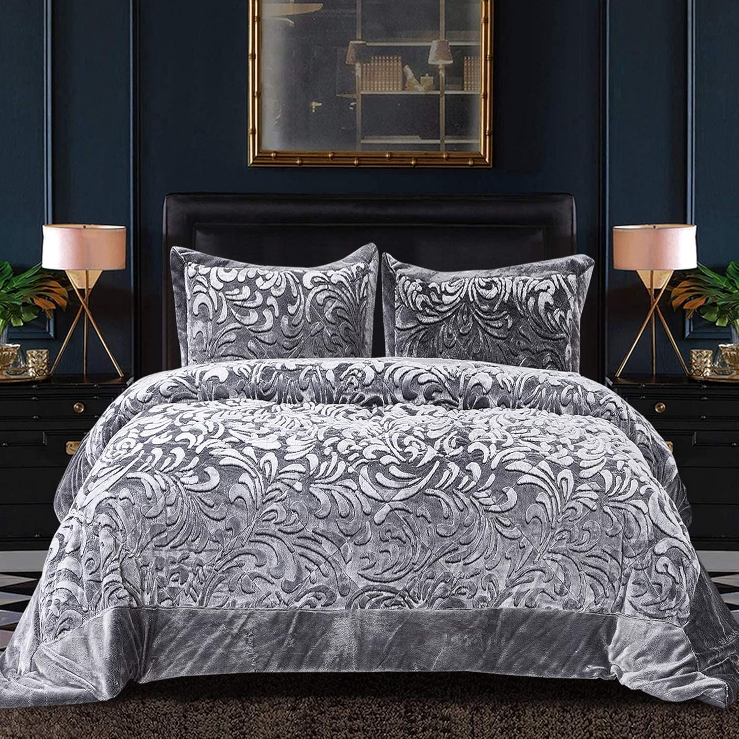 Heavy Quilted Bedspread 3pcs Large Bed Throw with Hypoallergenic Pillow