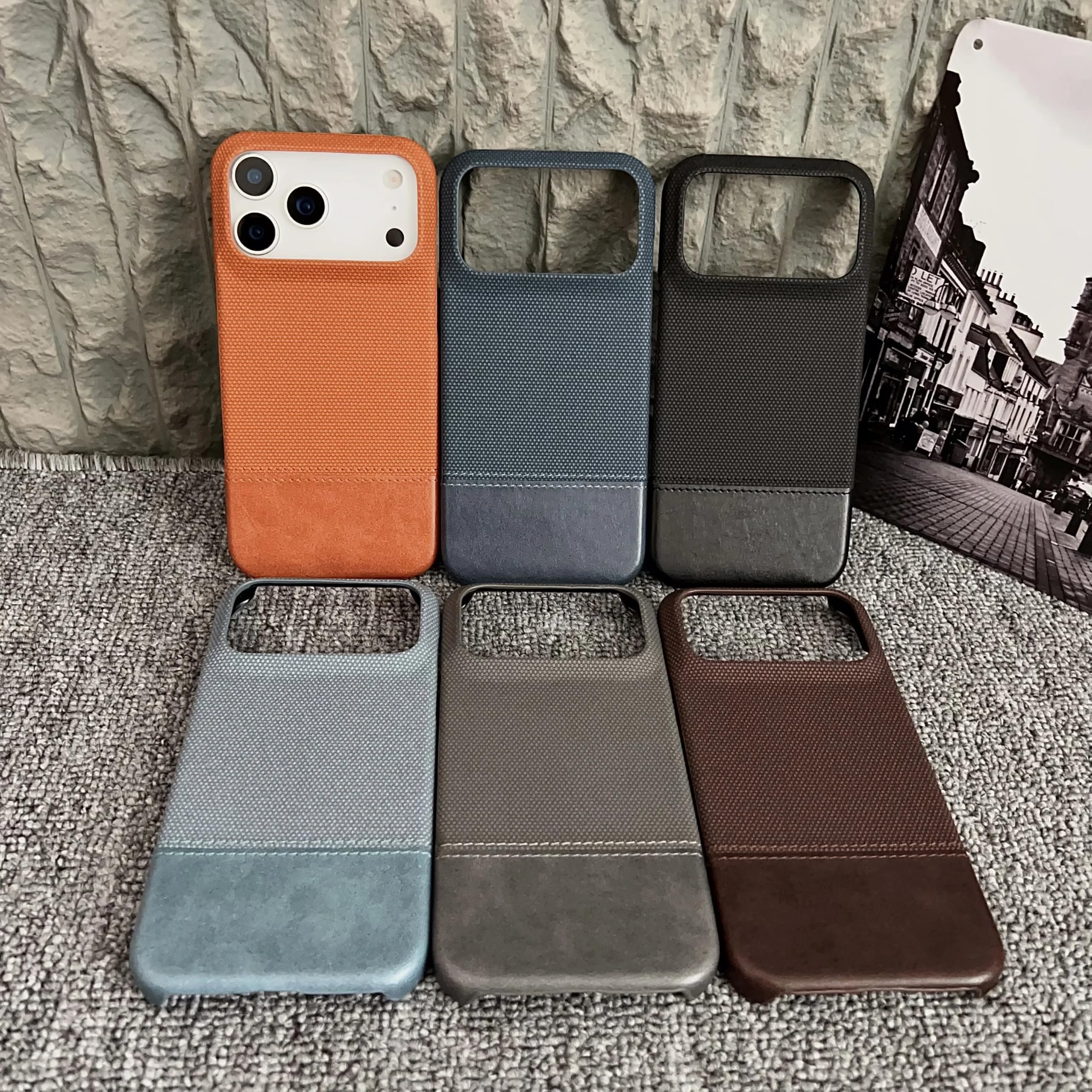 Custodia in similpelle con inserti, senza cornice, opaca, antiurto, per iPhone 12 (per iPhone 12/grigio)