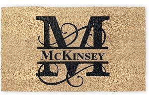 Personalized Door Mats for Outdoor, 18" x 30" Split Monogram Custom Doormat