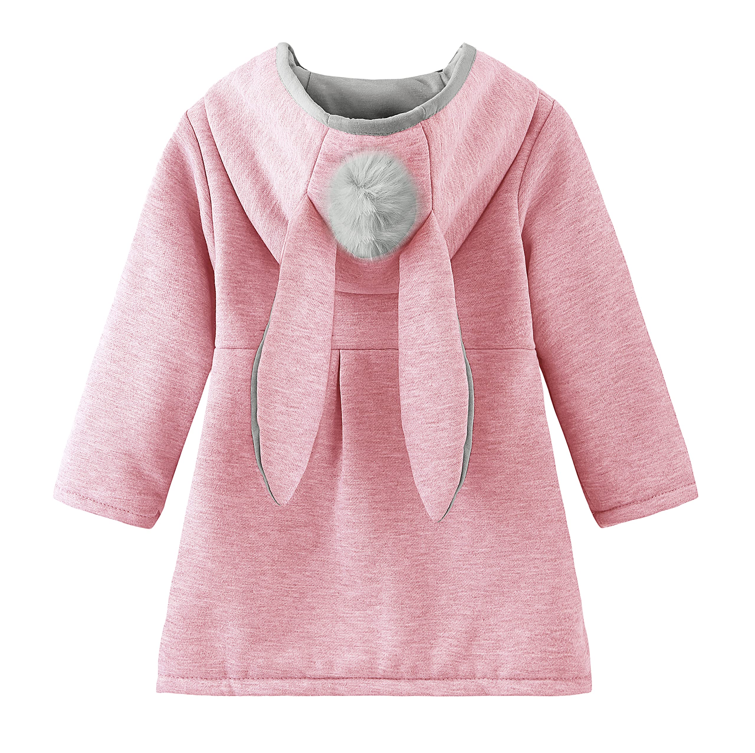 Symunnia Kids Girl's Hooded Jacket 3D Long Bunny Ears Coat Cotton Outwear Fall Winter Clothes(4-5years old,Pink)