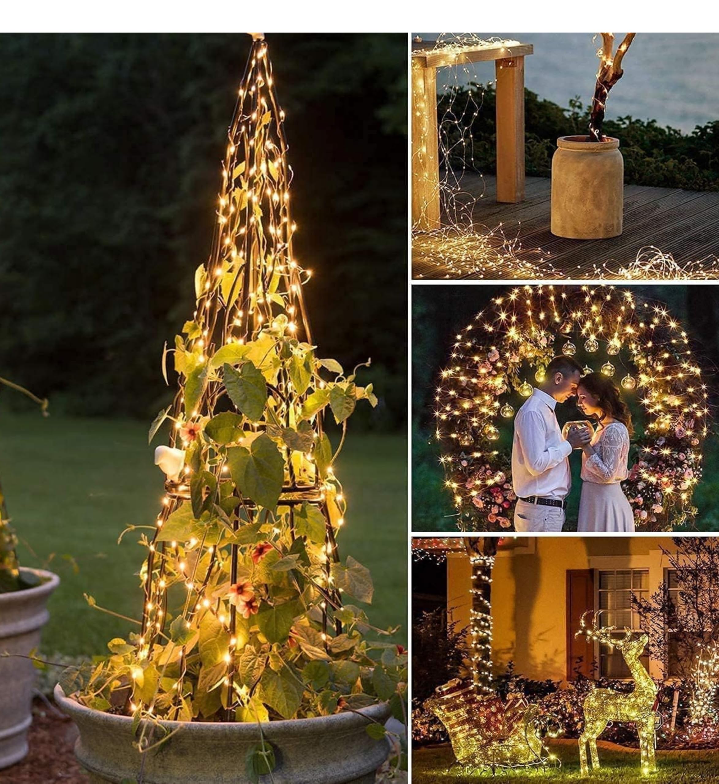 Luci di Natale Da Esterno Ed Interno 50m con 500 LED Bianco Caldo IP44, Luci Albero Di Natale Con Telecomando 8 Modalità, Impermeabili, Catena Luminosa Esterno Decorativa per Albero, Giardino, Feste