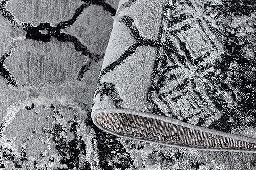 Miniatura 5 de GLORY RUGS Alfombra abstracta moderna de enrejado de 5 x 7 pulgadas, color gris y negro, para el hogar, oficina, dormitorio y sala de estar