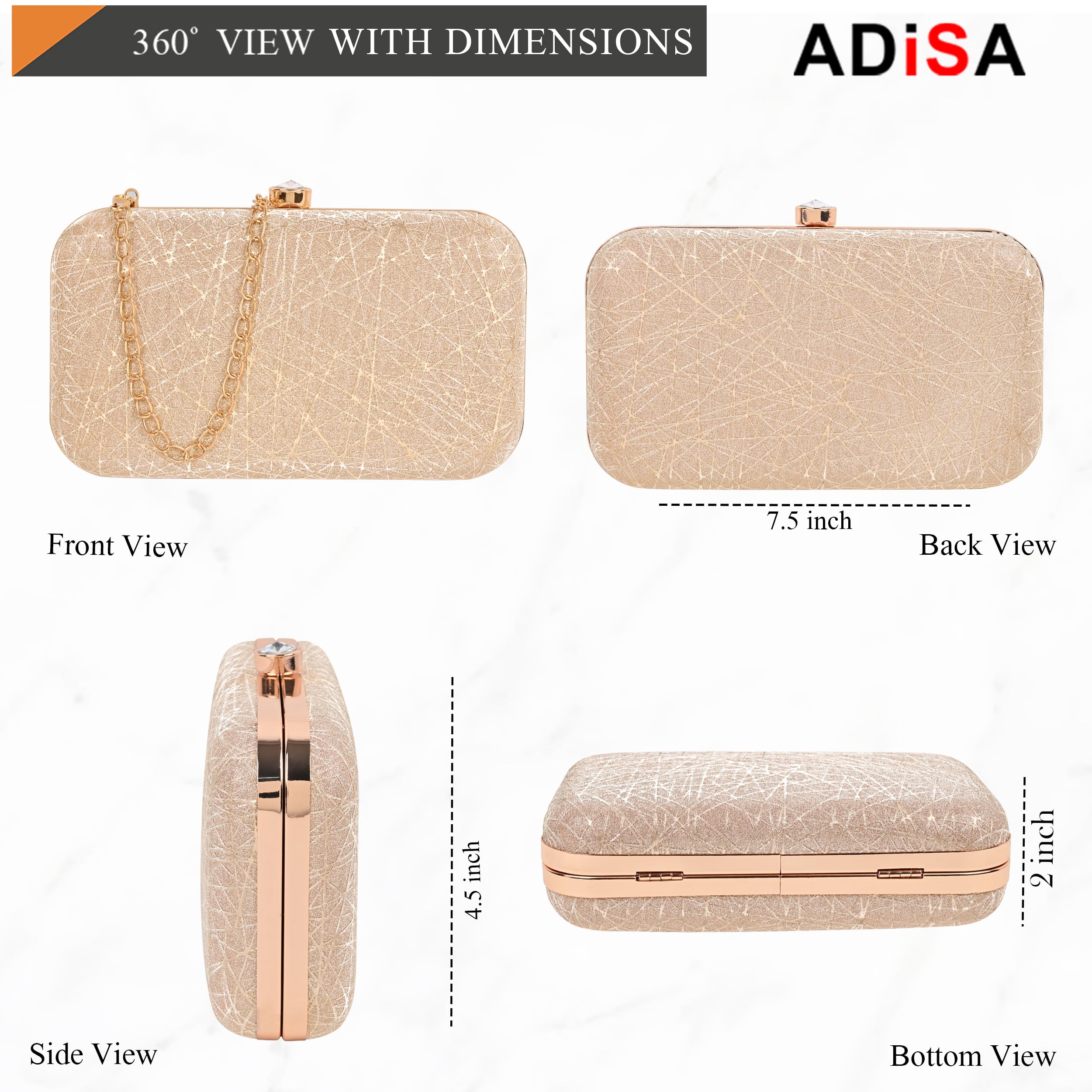 ADISA Constellation formal party clutch with gold chain for women and girls (CL106-GOL)