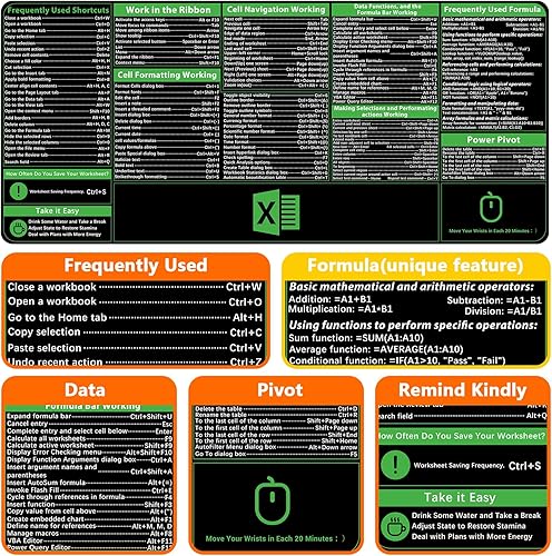 Miniatura 3 de Alfombrilla de mouse de atajos Excel, versión Pro mejorada, alfombrilla de escritorio de oficina extendida, bordes cosidos, alfombrilla de teclado