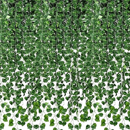 Hotop 72 hebras de 504 pies de vides artificiales de hiedra artificial, guirnalda de hojas verdes, follaje sintético, plantas colgantes de telón de