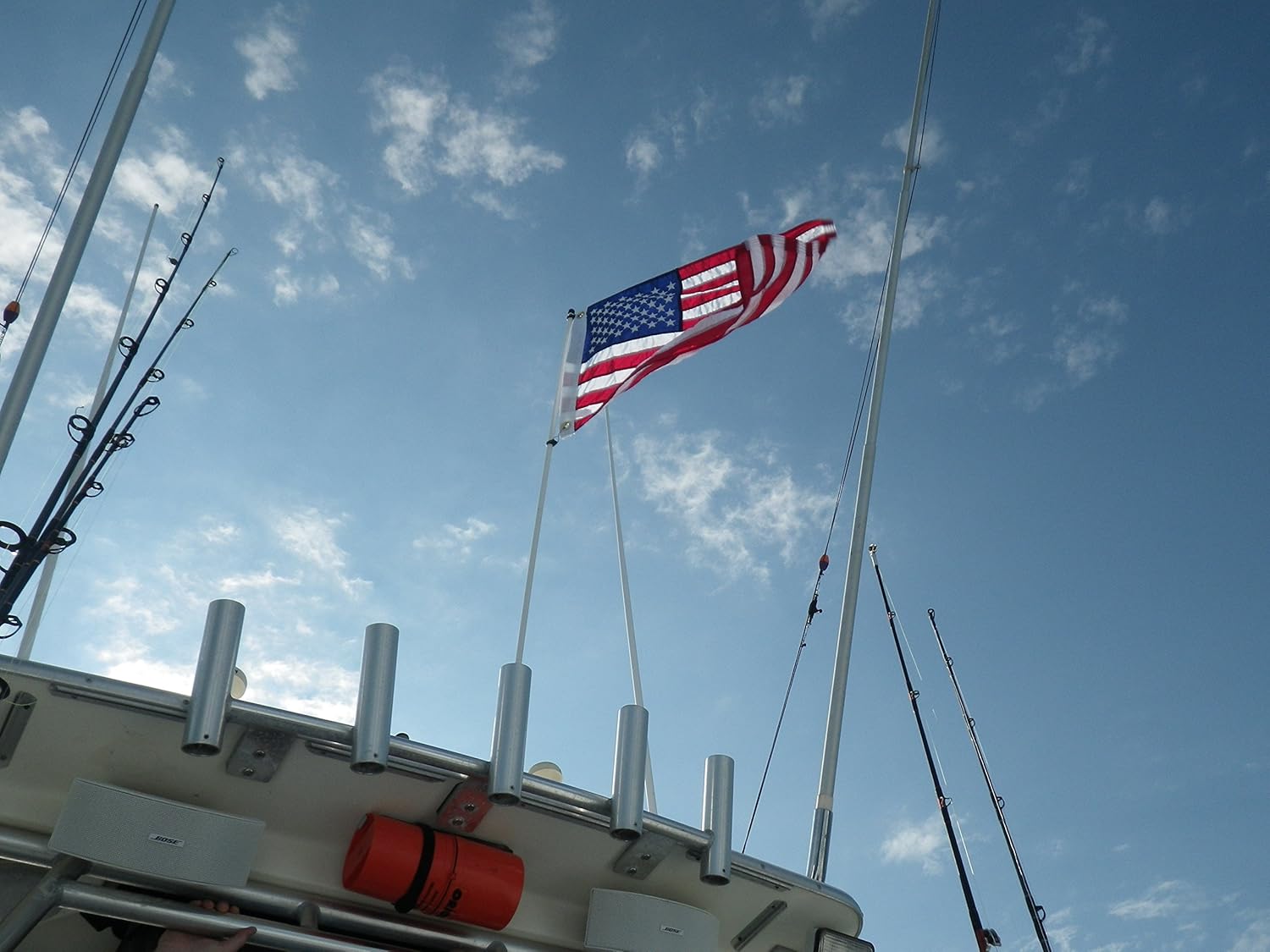 Rod Holder Boat Flag Pole with American Made USA Flag (4 Foot Length)