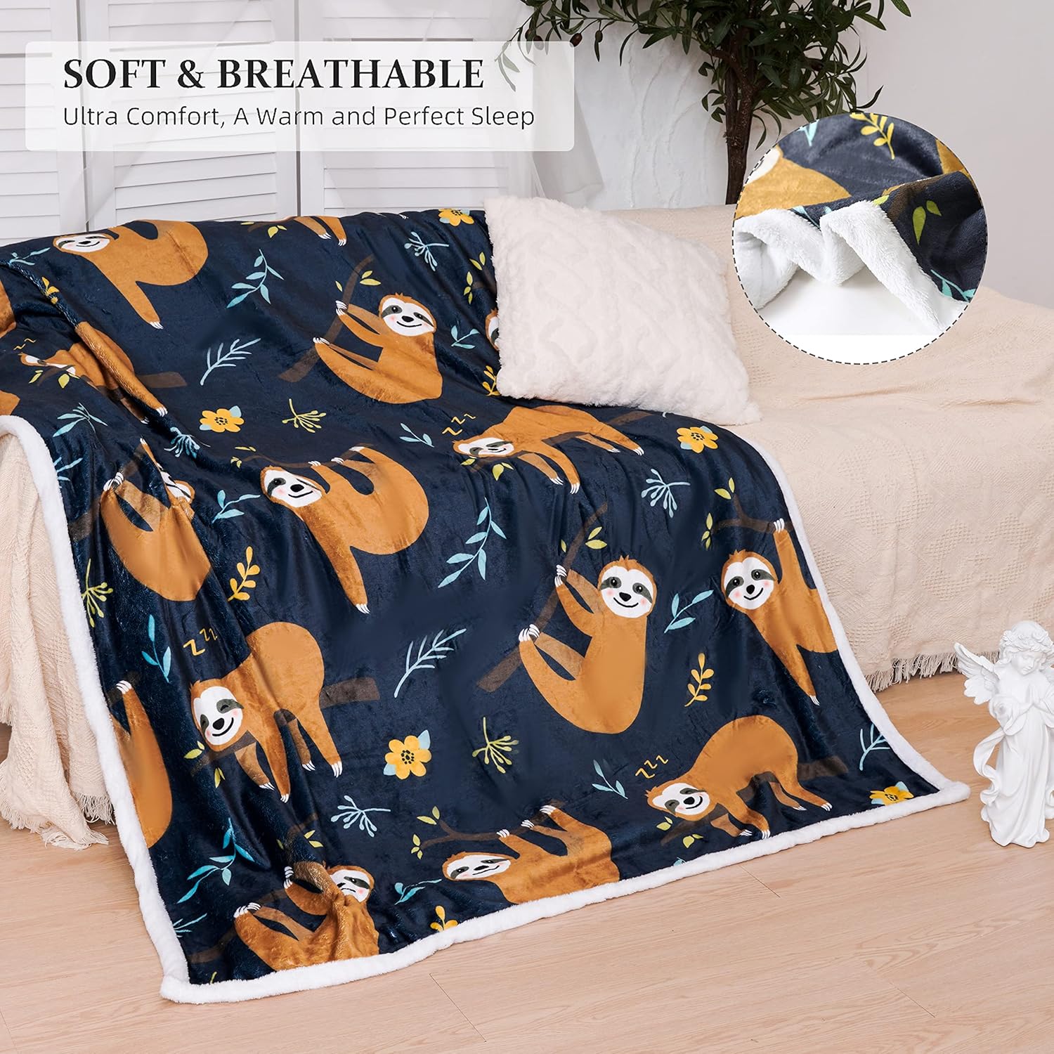 Sloth Blanket Throw Blanket Flannel Blanket Cute Kids Blanket Super Soft Flannel Sofa Blanket for Office, Bedroom, Travel, All Seasons 50 * 60inch - Image 3