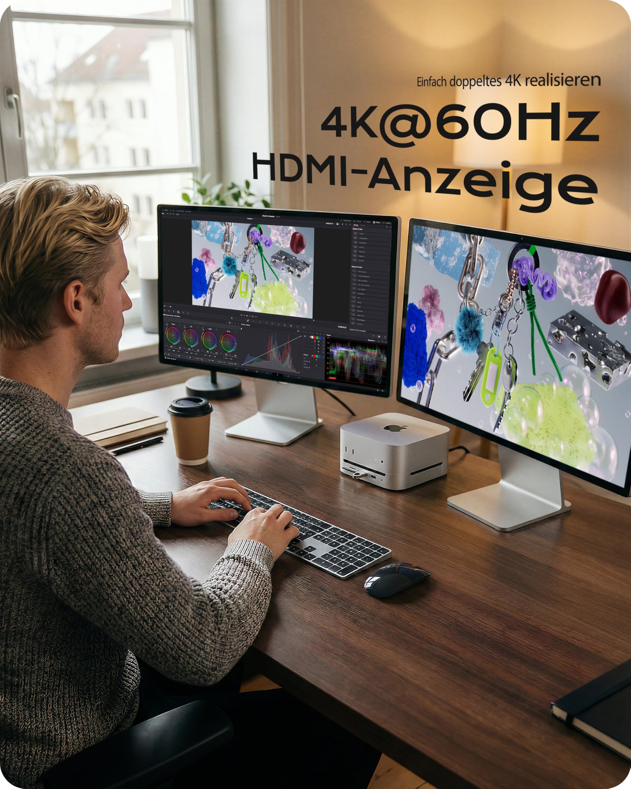 Stouchi Mac mini M4 Dock mit 8TB NVMe/SATA SSD-Gehäuse, 2X USB-A 10 Gbit/s, 4K HDMI, SD/TF-Slot, 2X USB-A Daten, Audio 3,5mm, Netzschalter & stabilem WLAN für Mac mini M5/M4 Pro(2024)